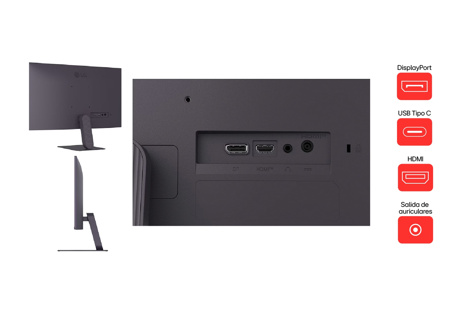 Vista lateral con el monitor inclinado